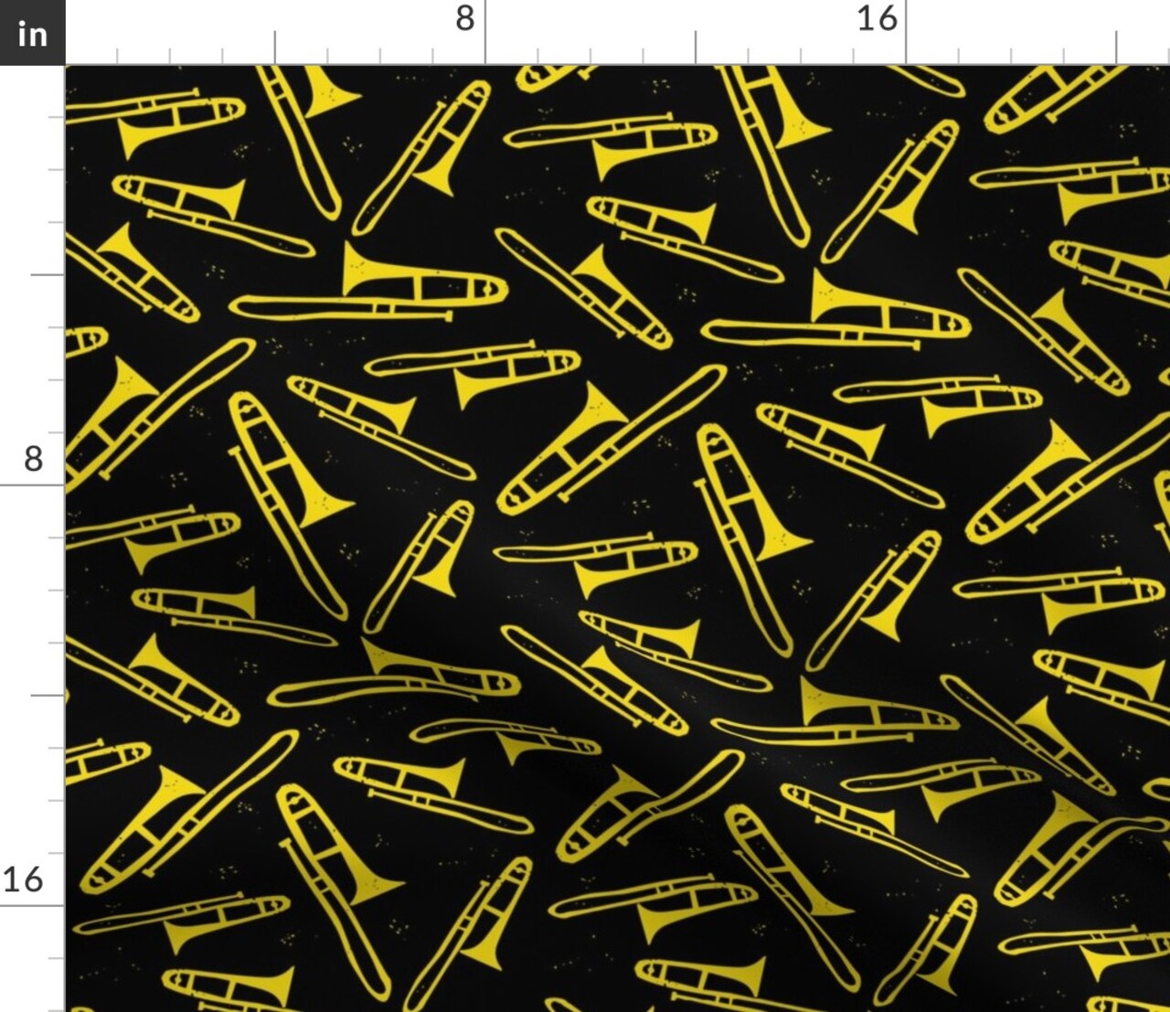 Trombone Music Instruments Band Brass Black Custom Printed Fabric by Spoonflower Various Fabrics by the Yard or Fat Quarter
